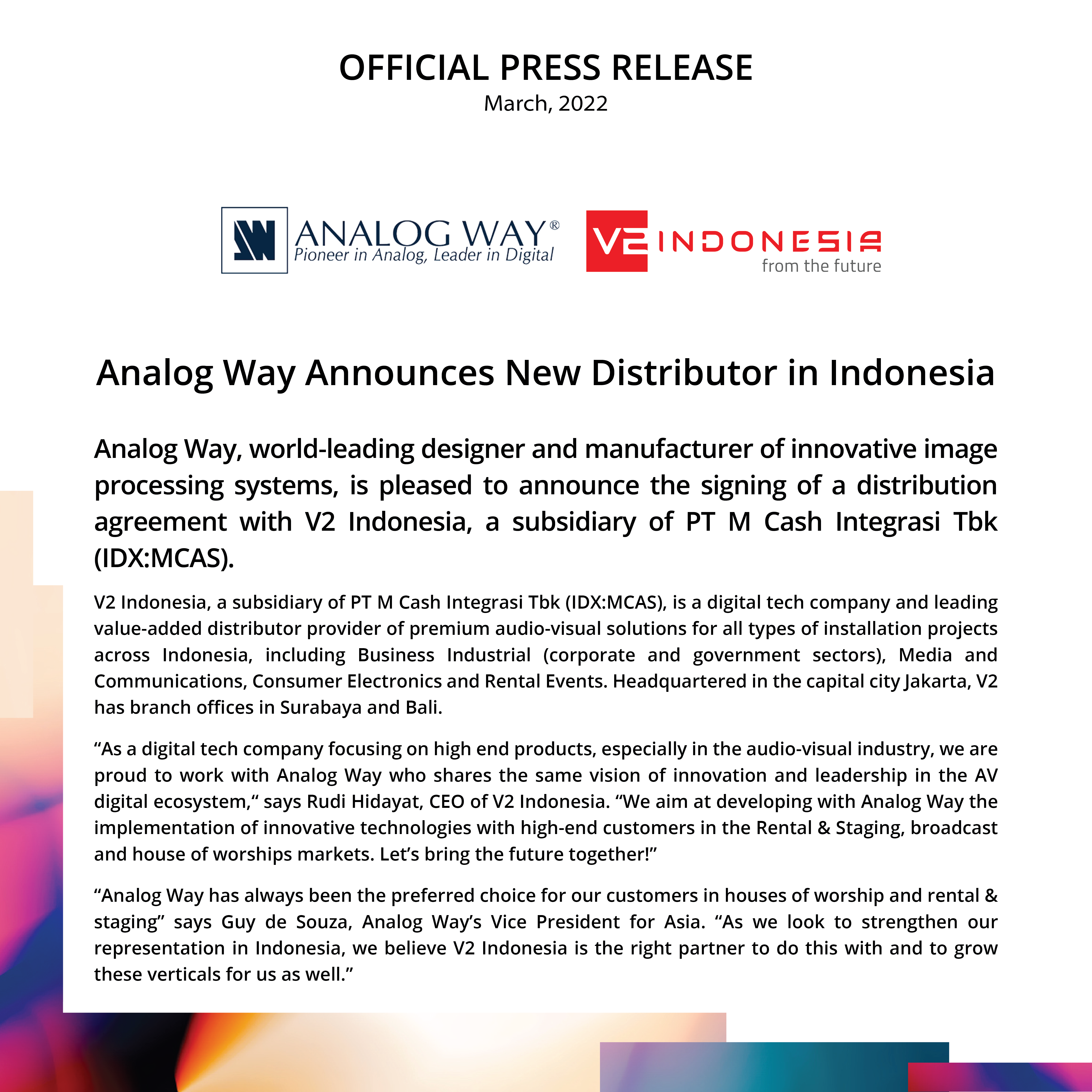 Analog Way Announces New Distributor in Indonesia