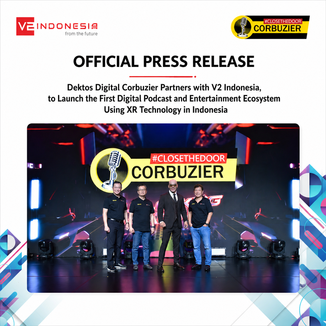 Dektos Digital Corbuzier Partners with V2 Indonesia, to Launch the First Digital Podcast and Entertainment Ecosystem Using XR Technology in Indonesia
